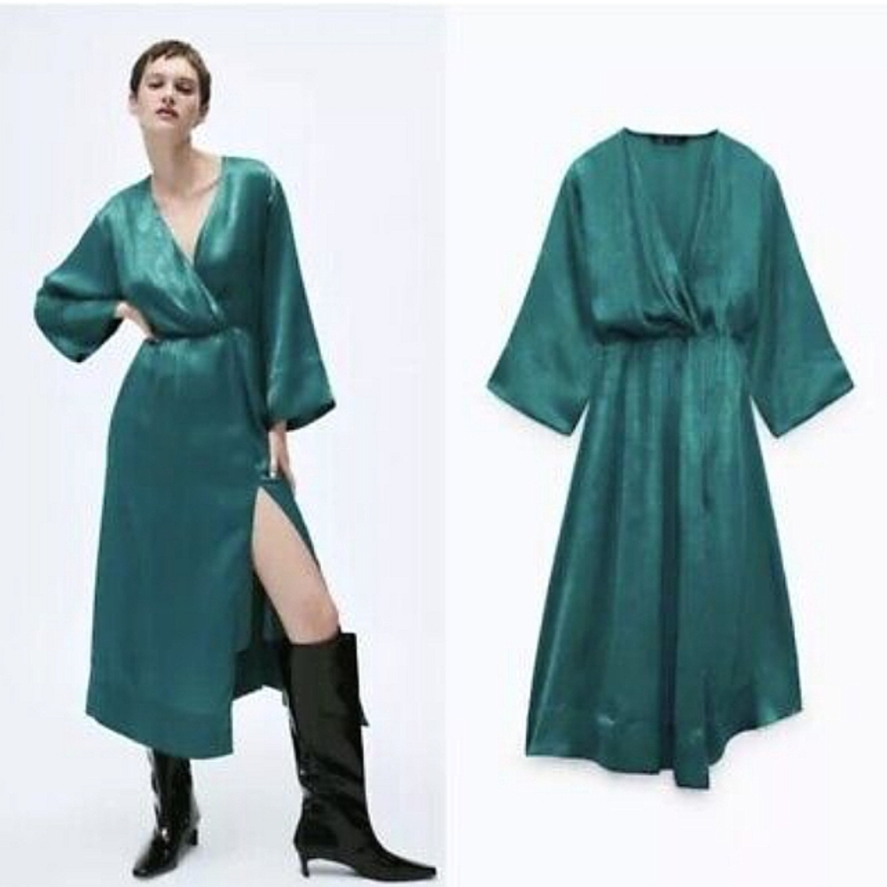 Zara Satin feel Teal Dress
